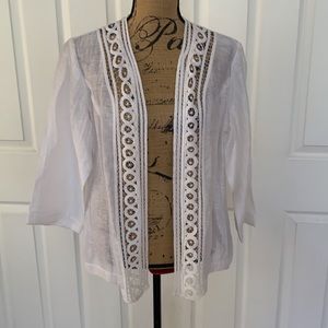 Chico's White Open-Front Jacket with Lace Trim
